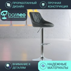 Барный стул со спинкой BarneoPro N-83 Comfort, барный стул лофт, стул серый эко-кожа хром
