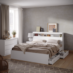 Кровать RuHome24 Виктория 140х200 белая с блоком и ящиками