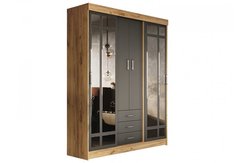 Шкаф-купе Регион 058, Фиеста-2, 1,7 м, с зеркалом, графит/дуб крафт золотой