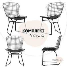 Стул для кухни Stool Group Bertoia, черный, с черной подушкой 4 шт