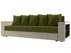 Диван прямой Лига Диванов Дубай Лайт полки справа 234х77х85 см, зеленый\бежевый