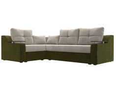 Угловой диван Лига Диванов Кронос левый угол 254х184х74 см, бежевый\зеленый