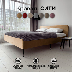 Кровать Redsofa Сити золотой Шайн / ножки хром 120х200 с ортопедическим основанием