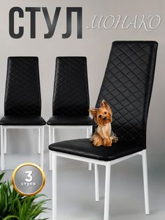 Стул для кухни Монако 3 шт, черный, белые ножки No Brand