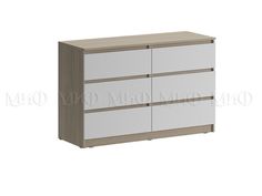 Комод "Челси" 6 ящиков 1200 см, сонома/бел глянец Фабрика МИФ