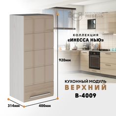 Кухонный навесной модуль ВСЯ мебель, Инесса нью, В-4009, Каппучино глян/Ясень анкор