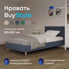 Односпальная кровать buyson BuyStyle 200х90, серо-синий микровелюр