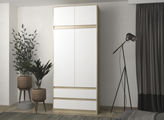 Шкаф книжный QualisMebel Chelsea 1-1 1100х450х2700, Дуб Сонома/Белый