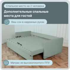 Диван-кровать Yorcom Лотос, ППУ, Велюта 14, 210х100х80 см