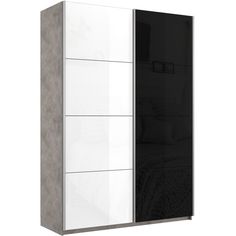 Шкаф-купеЕ1 Прайм Белый Глянец/Стекло черное/доводчики 120х57х230, Бетон