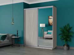 Шкаф-купеЕ1 Экспресс ДСП/Зеркало 180х60х240, Ясень шимо светлый