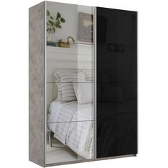 Шкаф-купеЕ1 Прайм Зеркало/Стекло черное/доводчики 120х57х230, Бетон