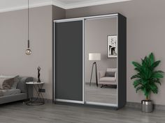Шкаф-купеЕ1 Экспресс ДСП/Зеркало 180х45х240, Серый диамант