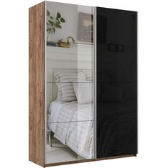 Шкаф-купеЕ1 Прайм Зеркало/Стекло черное/доводчики 140х57х230, Крафт табачный