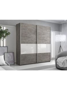 Шкаф купе Е1 Прайм 2-х дверный ДСП/Стекло белое/Доводчики 160х57х230 Бетон