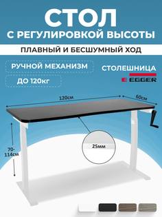 Компьютерный стол с регулировкой высоты PROtect, MANUAL 120x60см, 34065 Lux Alto