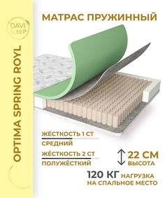 Матрас пружинный DAVI SLEEP Optima SpringRoyl 125х185 анатомический