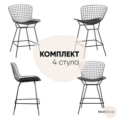 Стул полубарный с низкой спинкой Stool Group Bertoia 4 шт, черный, с черной подушкой