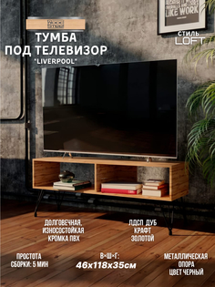 Тумба под телевизор WOODSTEEL Liverpool 118х35х46 см, Крафт Золото