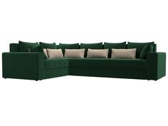 Угловой диван Лига Диванов Майами Long левый угол 335х230х90 см, зеленый\зеленый\бежевый