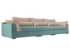 Прямой диван Лига Диванов Пекин Long 372х115х90 см, бирюзовый\бежевый