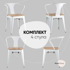 Стул для кухни обеденный Stool Group TOLIX ARM WOOD белый глянцевый комплект 4 стула