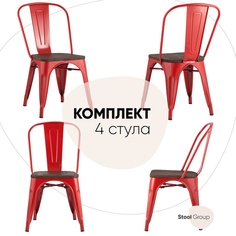 Стул для кухни обеденный Stool Group TOLIX WOOD красный глянцевый комплект 4 стула