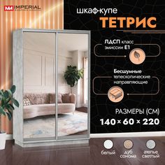 Шкаф-купе Империал Тетрис с двумя зеркалами 140х60х220, Ателье светлый Imperial