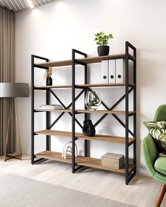 Стеллаж A1 HOME Bruno Double 5 полок 150х134х34 Дуб Веллингтон