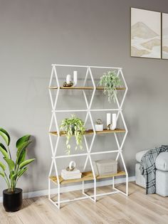Стеллаж KM LOFT Ромбо СтL белый/дуб вотан лофт для дома в гостинную перегородка
