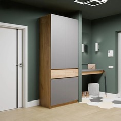 Шкаф распашной двухстворчатый МК Стиль Бостон ШК-001, Дуб Крафт золотой/Серый шифер