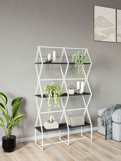 Стеллаж KM LOFT Ромбо СтL белый/черный лофт для дома в гостинную перегородка
