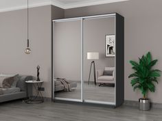Шкаф-купеЕ1 Экспресс Зеркала 180х45х220, Серый диамант