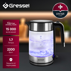 Чайник электрический Gressel GRK-1105 стеклянный с подсветкой, 1,7л, STRIX-контроллер
