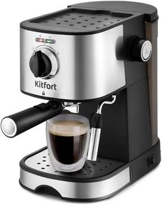 Кофеварка KitFort КТ-753, рожковая, черный / нержавеющая сталь