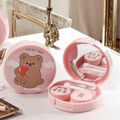 Контейнер для контактных линз Забавные мишки LOVELY BEAR набор 5 в 1 с зеркалом, розовый Cassiopeia.W