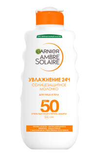 Солнцезащитное молочко для лица и тела Garnier Ambre Solaire SPF50+ с Карите, 200 мл