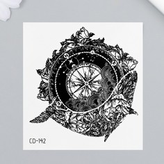 Татуировка на тело черная "Кит и компас" 8х7,5 см No Brand