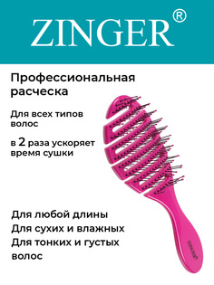 Расческа массажная Zinger щетка для мокрых и сухих волос и массажа головы фуксия