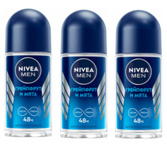 Дезодорант Nivea шариковый For Men Грейпфрут и мята, 50 мл х 3 шт