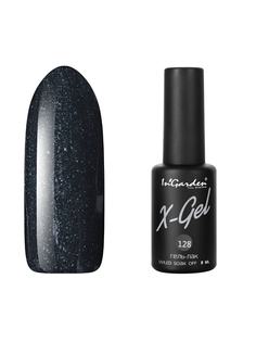 Гель лак для ногтей In’Garden X-Gel N° 128 шеллак темно-серый с блестками плотный 8 мл Ingarden