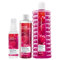 Набор Avon Senses Малиновое удовольствие пена для ванны гель для душа спрей
