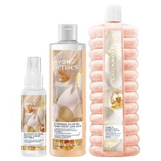 Набор Avon Senses Истинная роскошь пена для ванны крем-гель для душа лосьон для тела