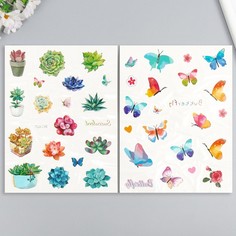 Татуировка на тело цветная "Бабочки/Суккуленты" МИКС 24х14,5 см Tattoos