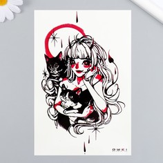 Татуировка на тело цветная "Ведьмочка с кошками" 17,5х12 см No Brand