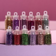 Блестки для декора Блистай, мелкие, 12 бутылочек No Brand