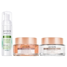 Набор для лица Avon пенка очищение 150 мл ночной гель 50 мл дневной крем 50 мл