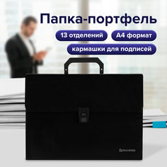 Папка,сумка,портфель для документов Brauberg, А4+,332х245х35мм,13 отделений,пластик,черная
