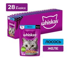 Влажный корм для кошек Whiskas, желе с лососем, 28 шт по 75 г