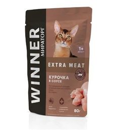 Влажный корм для кошек Мираторг Extra Meat, с курицей, кусочки в соусе, 24 шт х 80 г